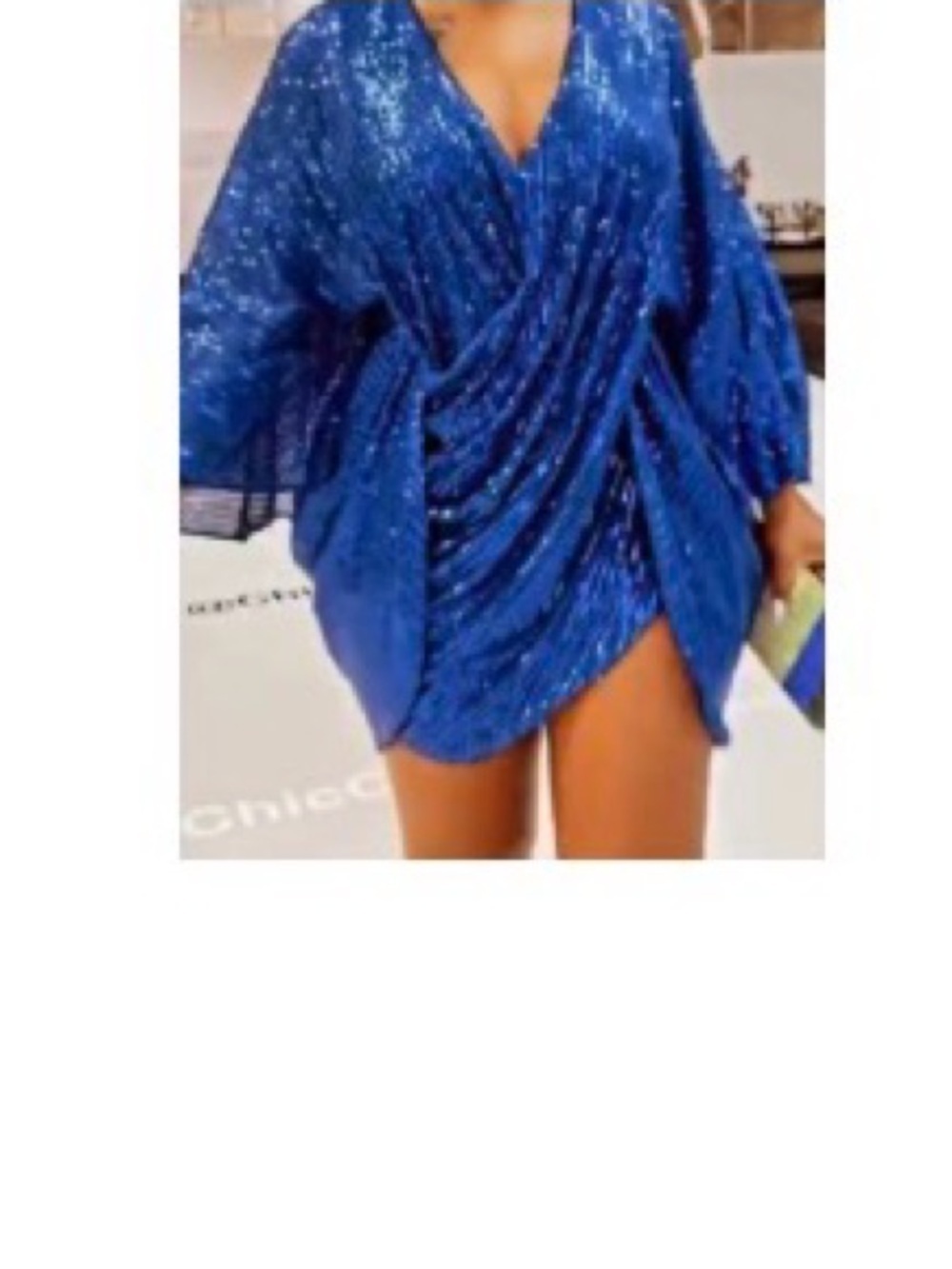 Blue Sequin Draped Mini Dress